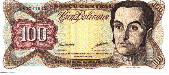 100 units of bolivar - with the picture of their liberator - Simon Bolvar